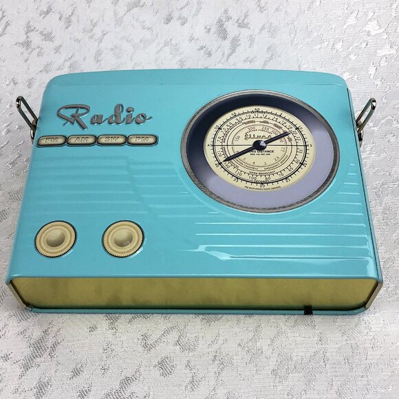 Homegoods Collectible Radio Tin / Retro Sky-Blue “Radio” Lunch Box or Décor - Picture 10 of 14